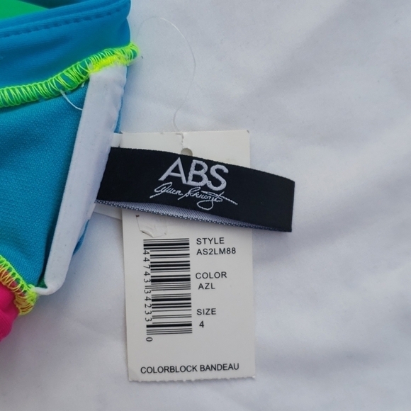 NWT ABS Allen Schwartz Neon Pink Blue Bandeau Strapless Bikini Top - Picture 4 of 8